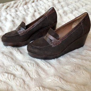 Donald J Pliner Suede Wedge With Snakeskin Detail